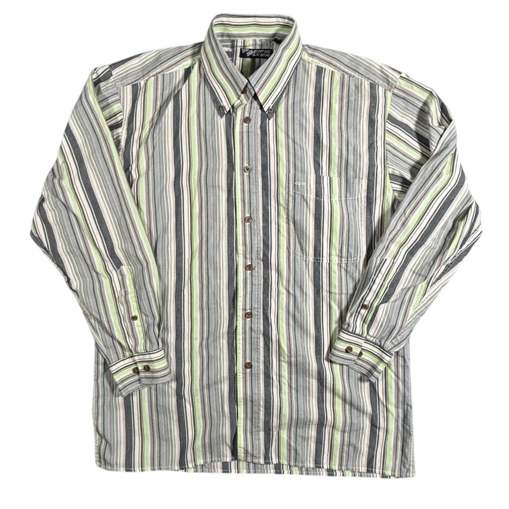 Pacific Flyer Men's Striped Long Sleeve Button Down Shirt Size Medium‎